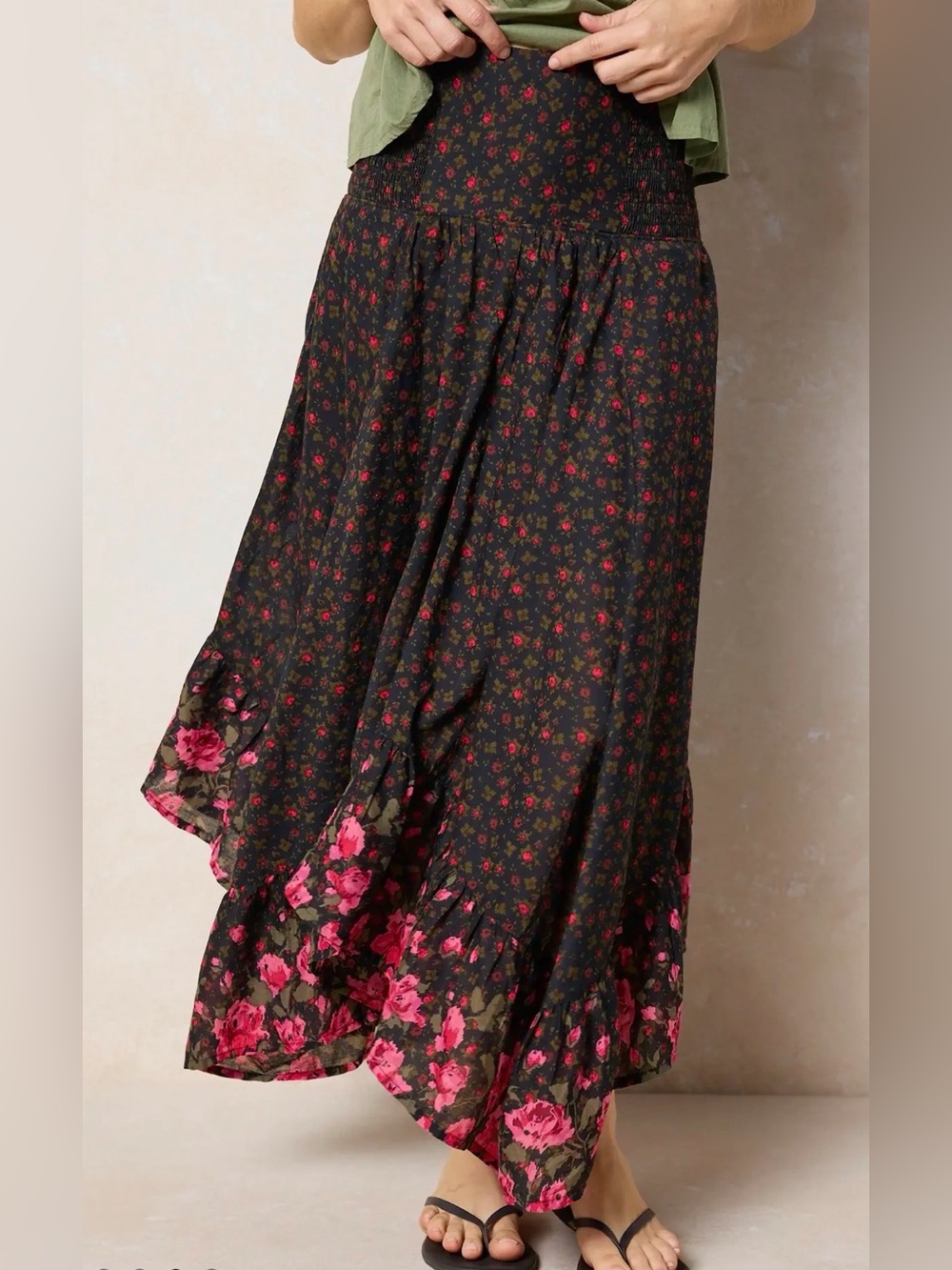 NWT NATURAL LIFE Feelin' Alive Convertible Cotton Midi Skirt Fushia Floral L